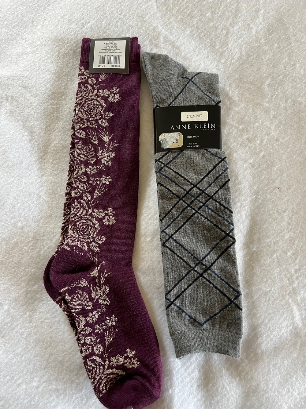 Anne Klein & Clark’s Plum & Gray Patterned Knee-High Socks Duo
